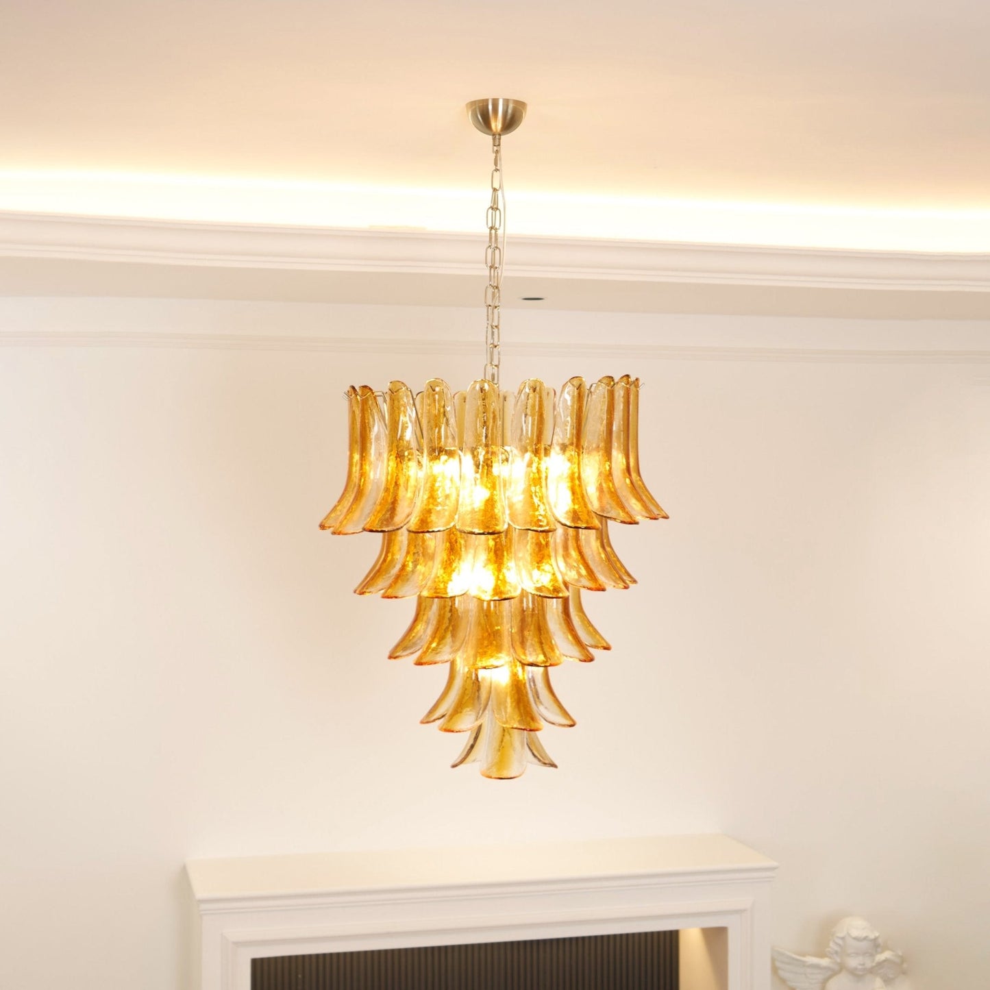 Elegant Glass Amber Lily Chandelier with Adjustable Height & LED Compa
