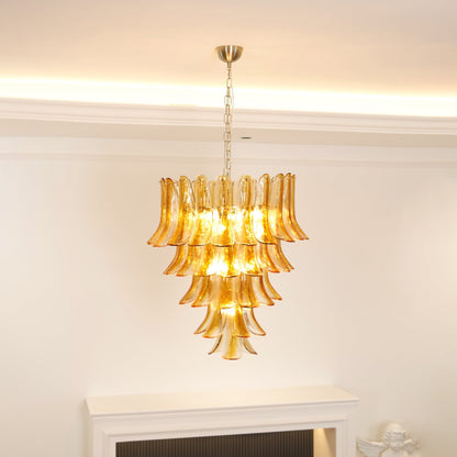 Elegant Glass Amber Lily Chandelier with Adjustable Height & LED Compa