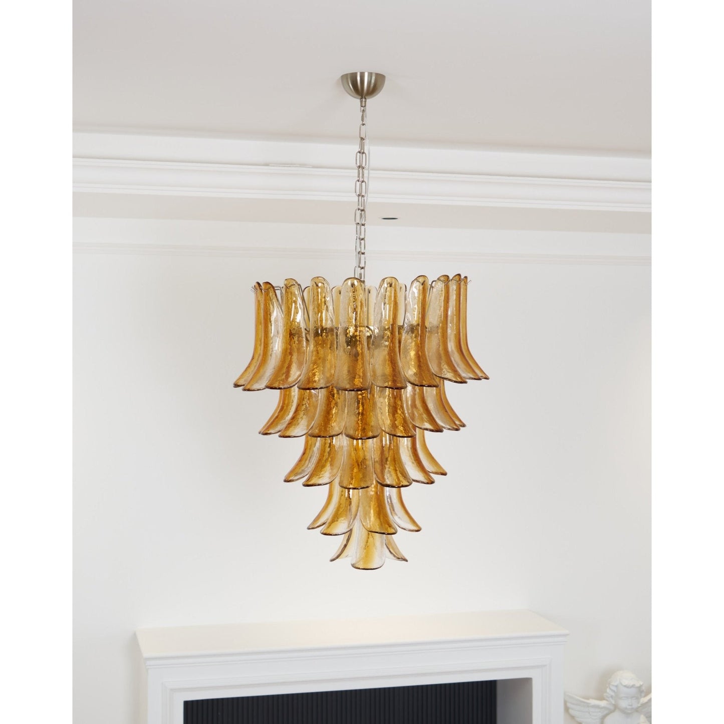Elegant Glass Amber Lily Chandelier with Adjustable Height & LED Compa