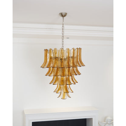 Elegant Glass Amber Lily Chandelier with Adjustable Height & LED Compa