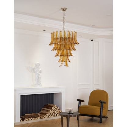 Elegant Glass Amber Lily Chandelier with Adjustable Height & LED Compa