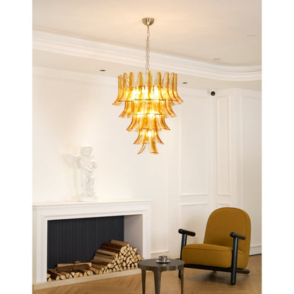 Elegant Glass Amber Lily Chandelier with Adjustable Height & LED Compa
