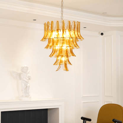 Elegant Glass Amber Lily Chandelier with Adjustable Height & LED Compa