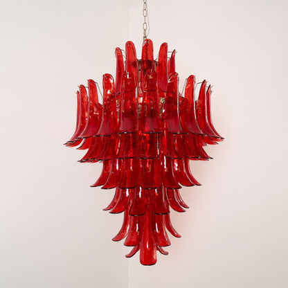Crimson Cascade Glass Chandelier - Elegant Design with Adjustable Heig