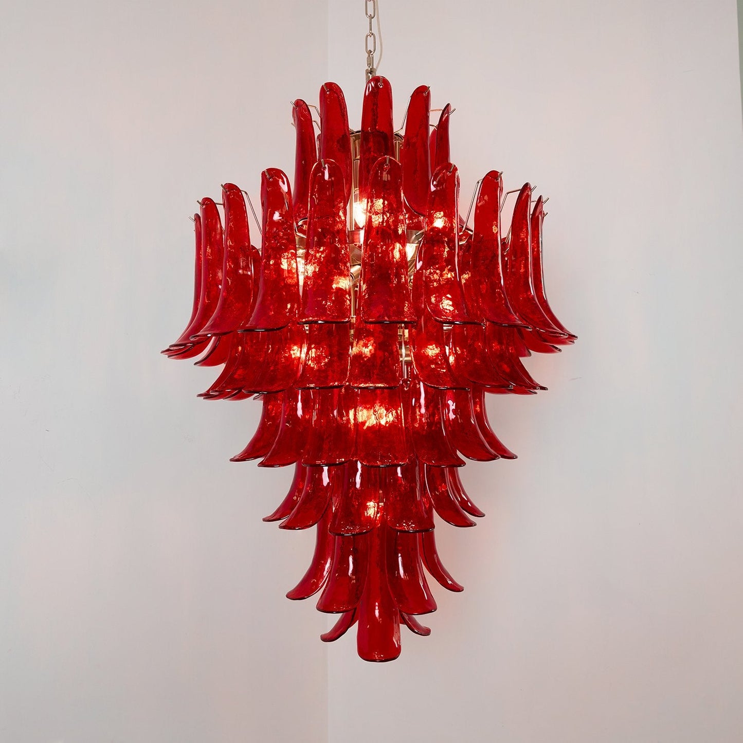Crimson Cascade Glass Chandelier - Elegant Design with Adjustable Heig