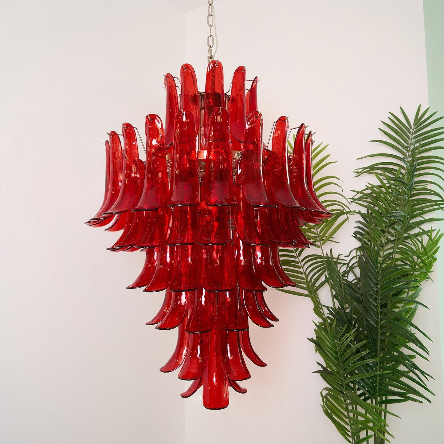 Crimson Cascade Glass Chandelier - Elegant Design with Adjustable Heig
