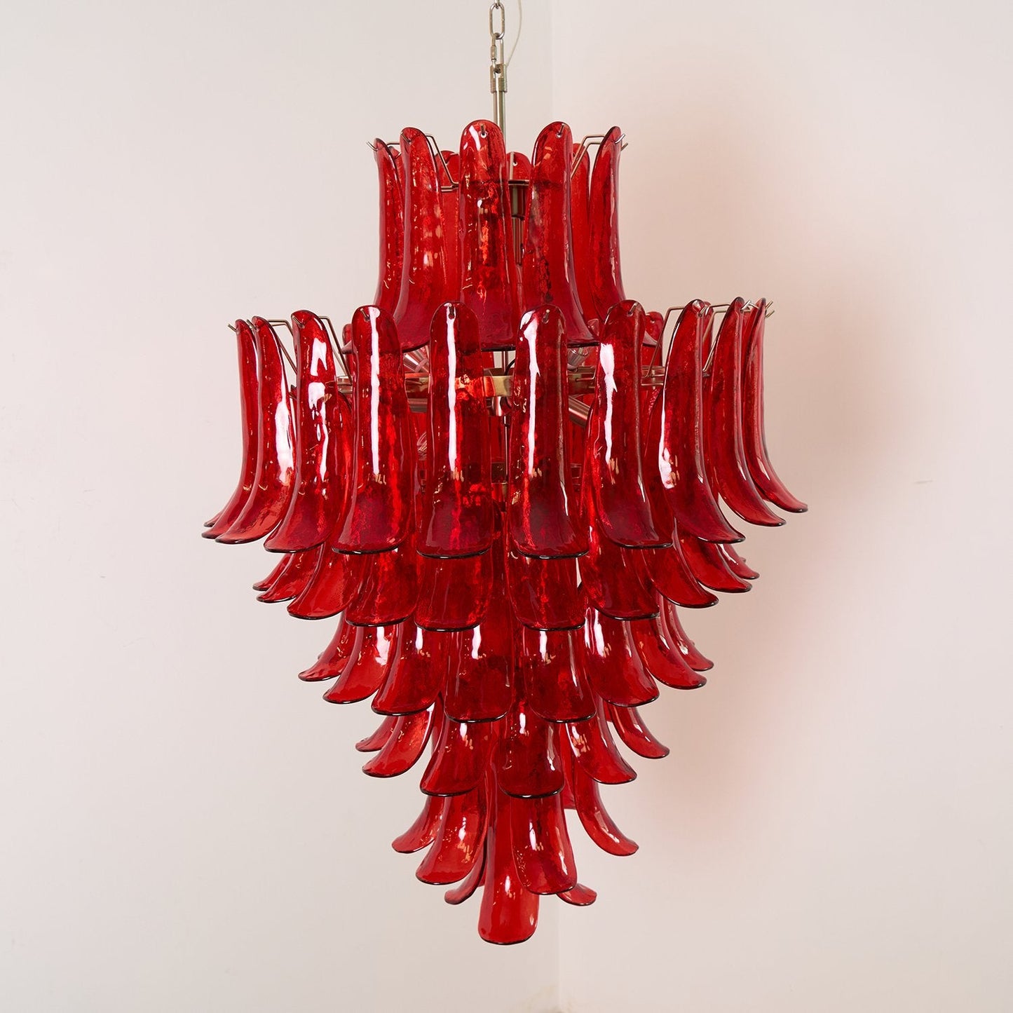 Crimson Cascade Glass Chandelier - Elegant Design with Adjustable Heig
