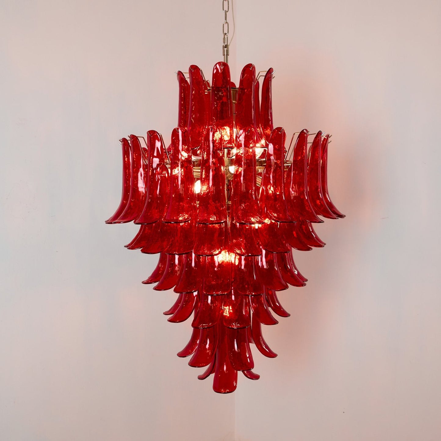 Crimson Cascade Glass Chandelier - Elegant Design with Adjustable Heig