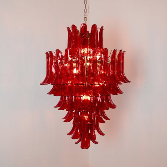 Crimson Cascade Glass Chandelier - Elegant Design with Adjustable Heig