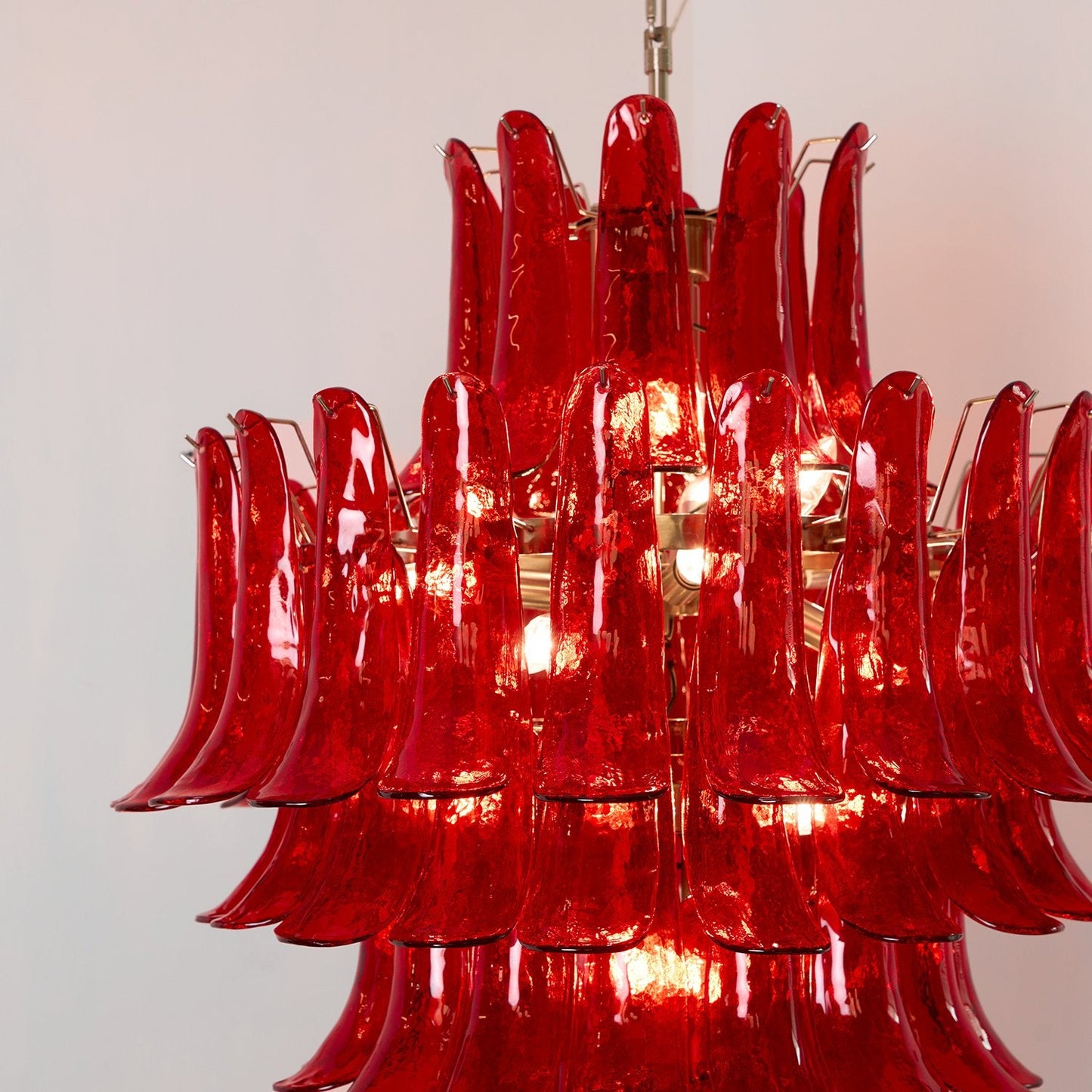 Crimson Cascade Glass Chandelier - Elegant Design with Adjustable Heig
