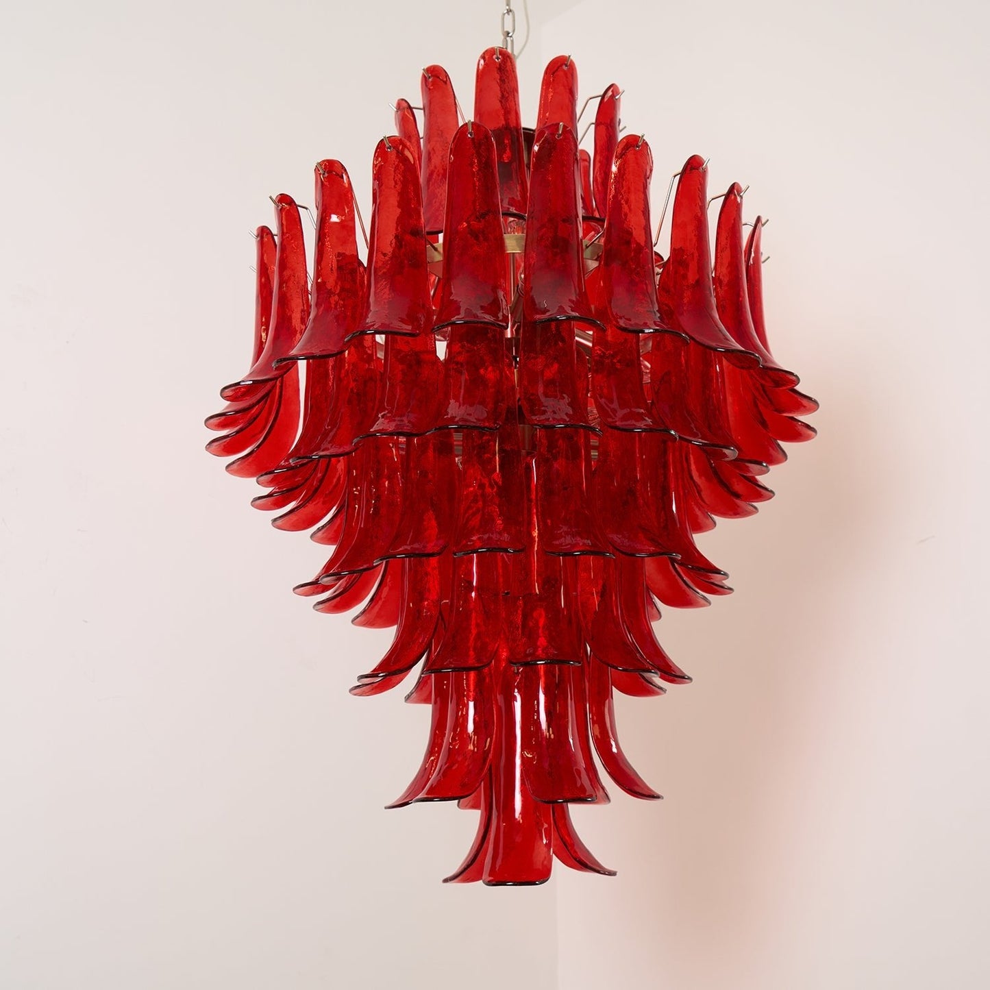 Crimson Cascade Glass Chandelier - Elegant Design with Adjustable Heig