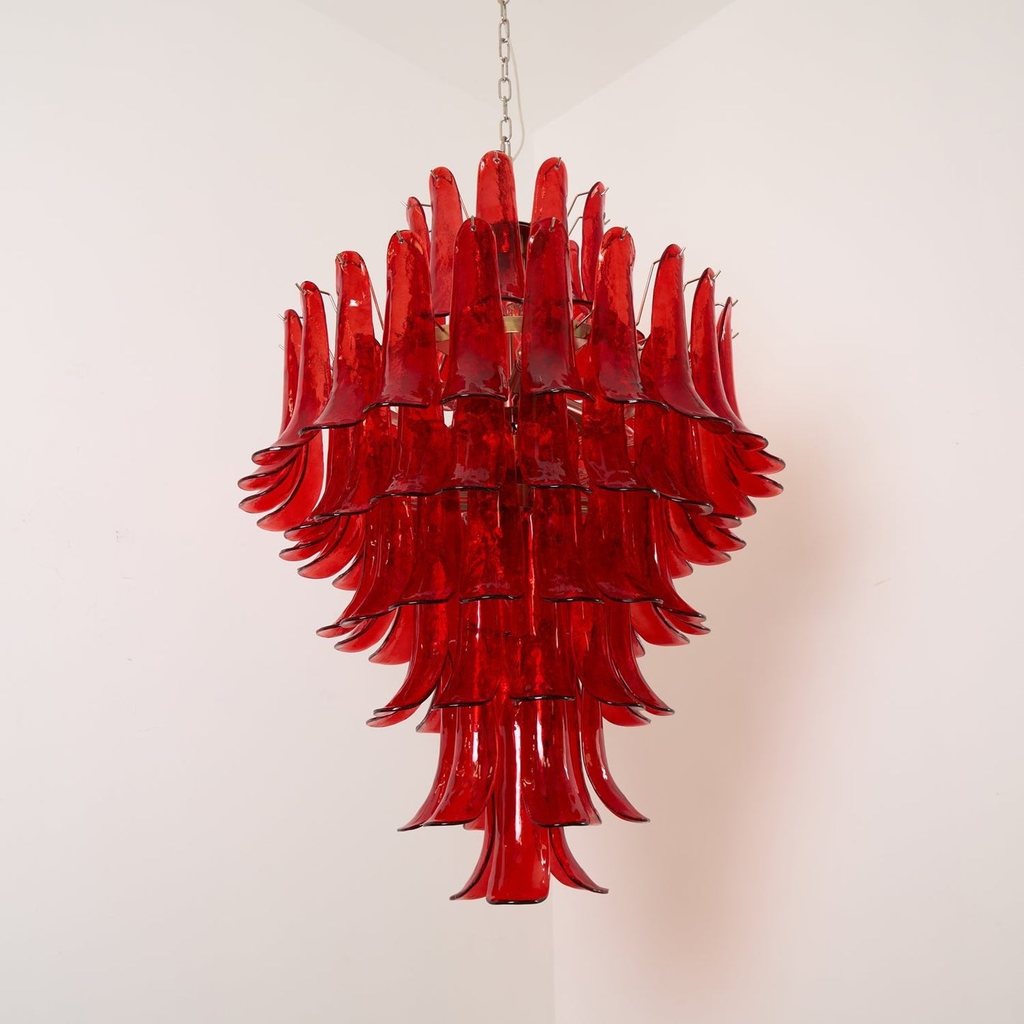 Crimson Cascade Glass Chandelier - Elegant Design with Adjustable Heig