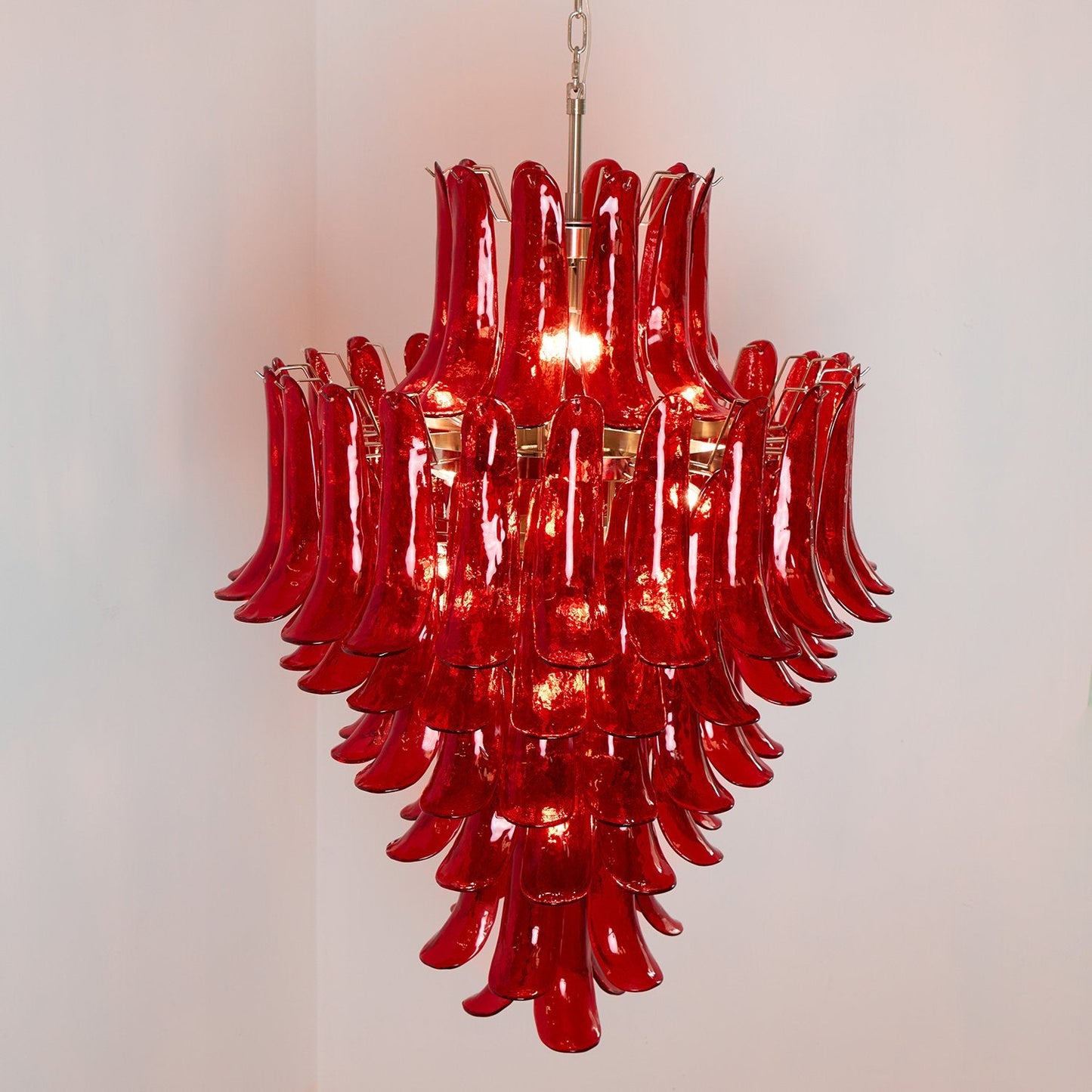 Crimson Cascade Glass Chandelier - Elegant Design with Adjustable Heig