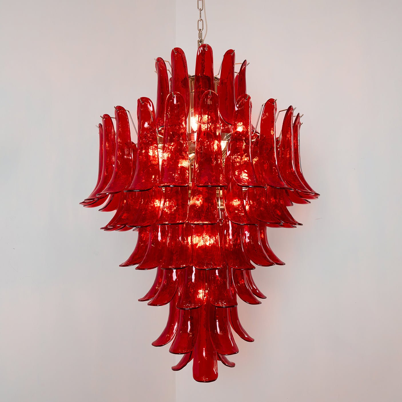 Crimson Cascade Glass Chandelier - Elegant Design with Adjustable Heig