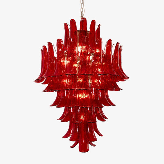Crimson Cascade Glass Chandelier - Elegant Design with Adjustable Heig