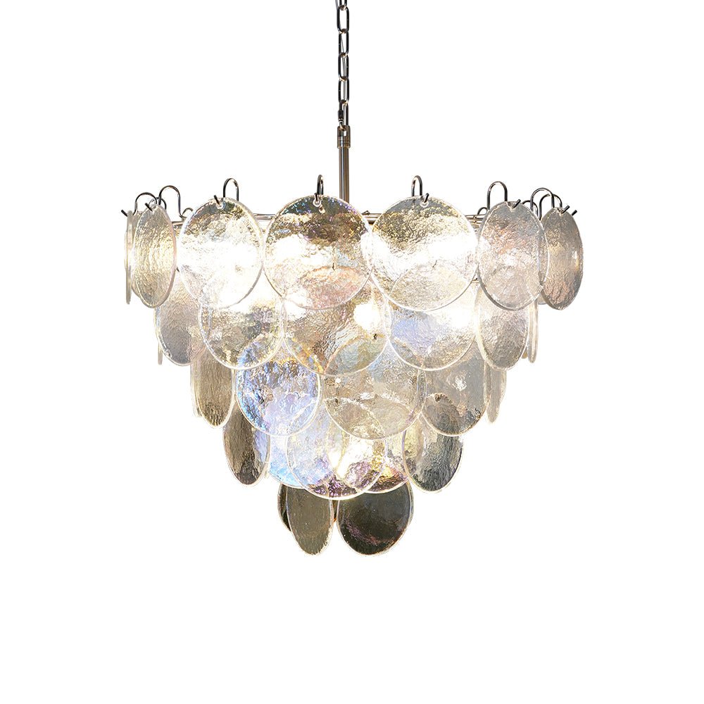 Iridescent Glass Disc Chandelier - Elegant Design & Adjustable Height