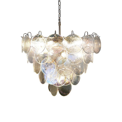 Iridescent Glass Disc Chandelier - Elegant Design & Adjustable Height
