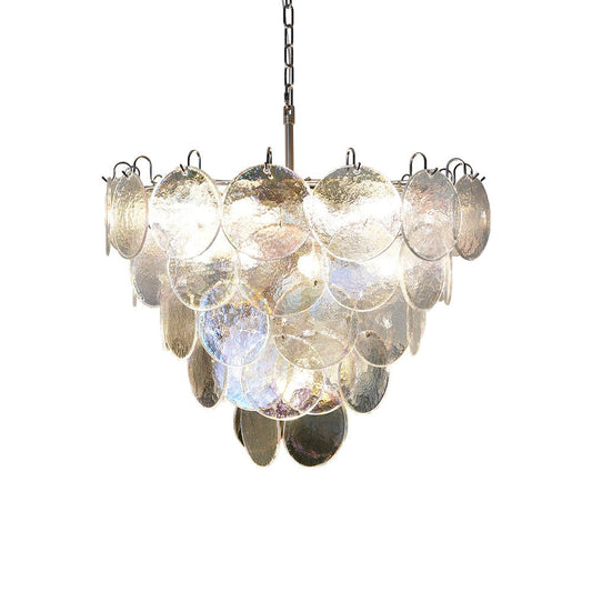 Iridescent Glass Disc Chandelier - Elegant Design & Adjustable Height