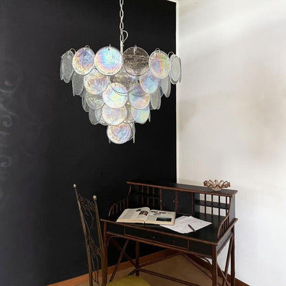 Iridescent Glass Disc Chandelier - Elegant Design & Adjustable Height