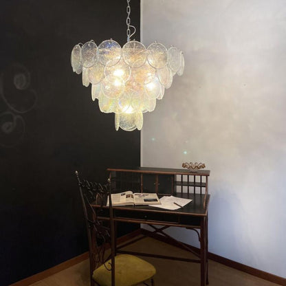 Iridescent Glass Disc Chandelier - Elegant Design & Adjustable Height