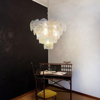 Iridescent Glass Disc Chandelier - Elegant Design & Adjustable Height