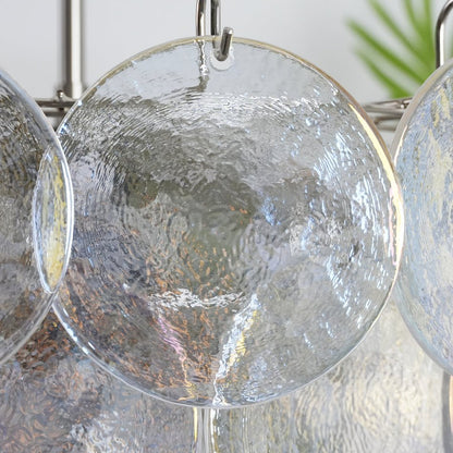 Iridescent Glass Disc Chandelier - Elegant Design & Adjustable Height