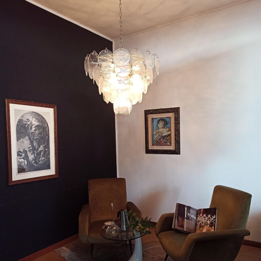 Iridescent Glass Disc Chandelier - Elegant Design & Adjustable Height
