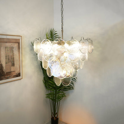 Iridescent Glass Disc Chandelier - Elegant Design & Adjustable Height