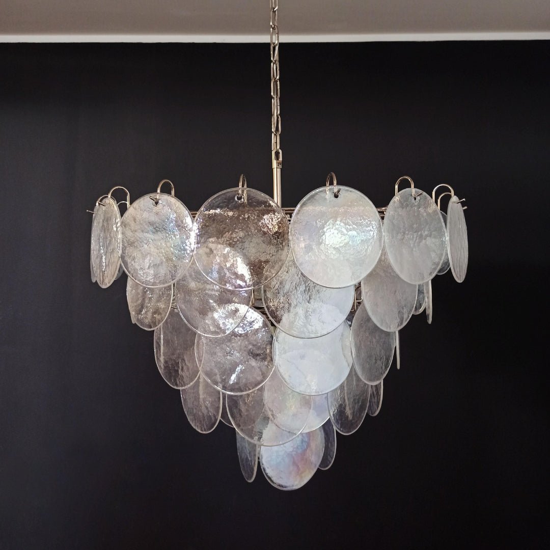 Iridescent Glass Disc Chandelier - Elegant Design & Adjustable Height
