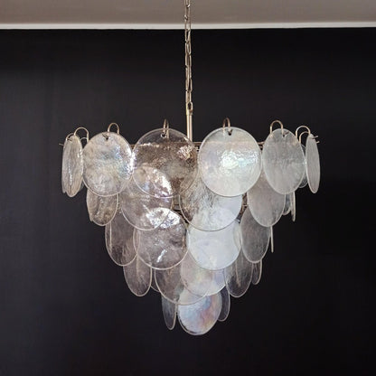 Iridescent Glass Disc Chandelier - Elegant Design & Adjustable Height