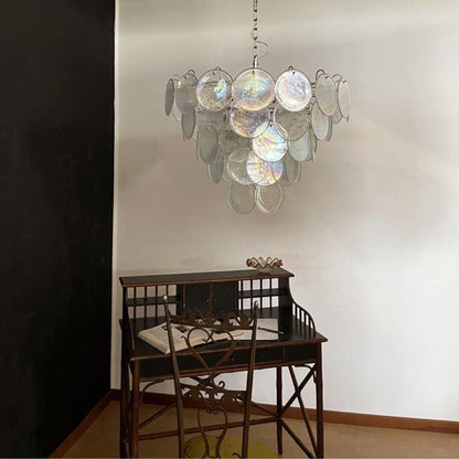 Iridescent Glass Disc Chandelier - Elegant Design & Adjustable Height