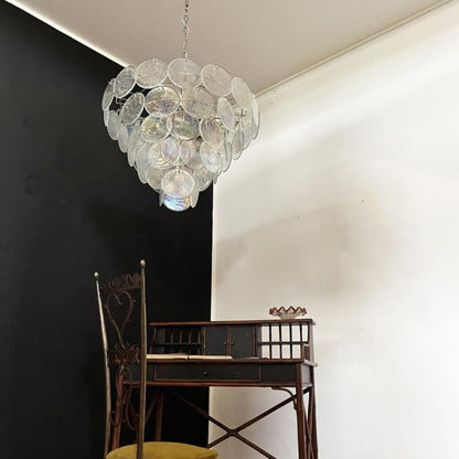 Iridescent Glass Disc Chandelier - Elegant Design & Adjustable Height