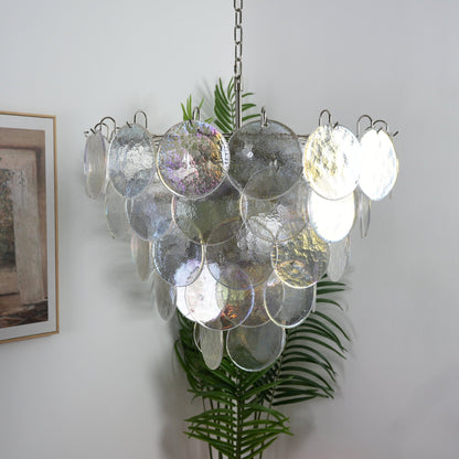 Iridescent Glass Disc Chandelier - Elegant Design & Adjustable Height