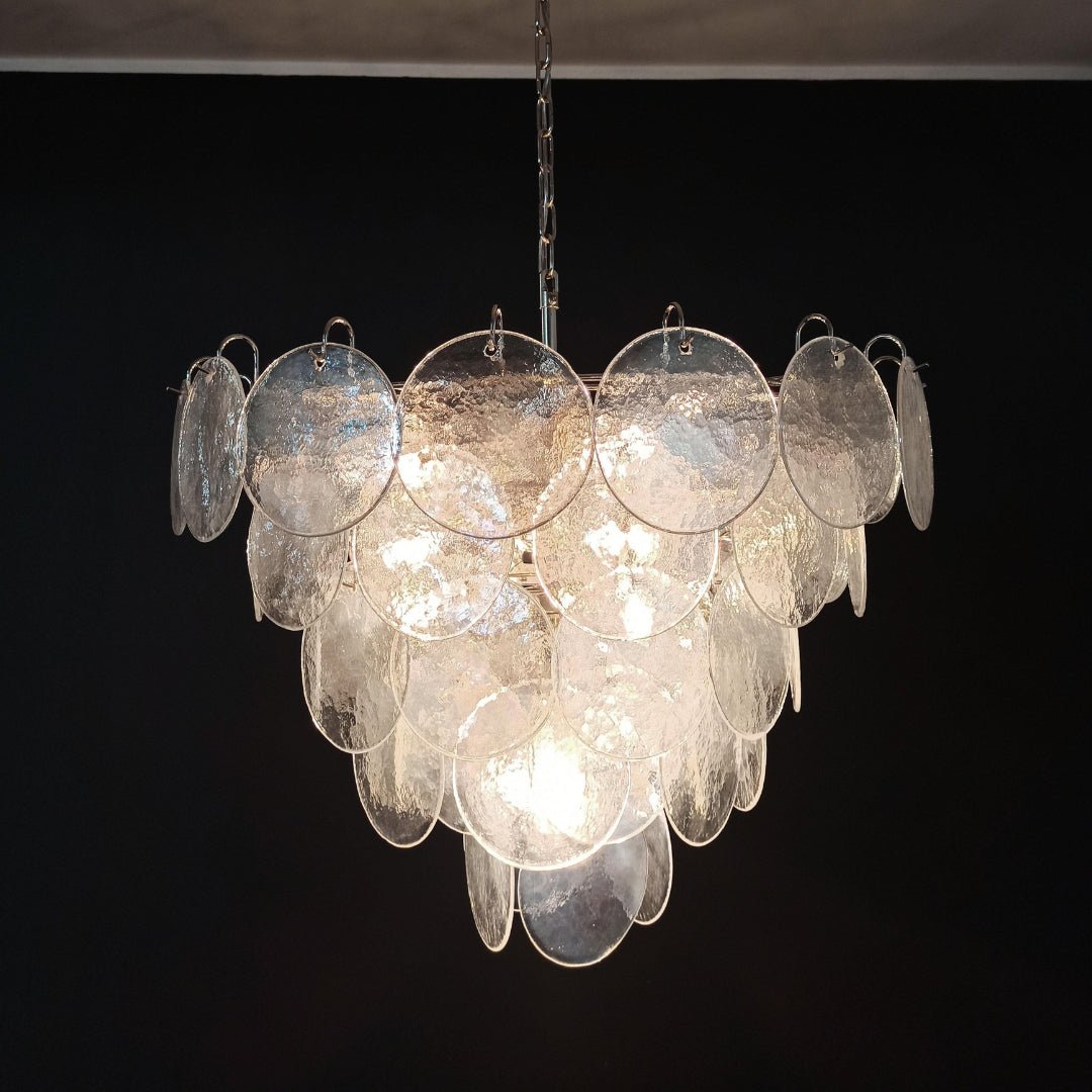 Iridescent Glass Disc Chandelier - Elegant Design & Adjustable Height