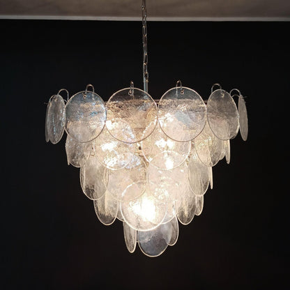 Iridescent Glass Disc Chandelier - Elegant Design & Adjustable Height