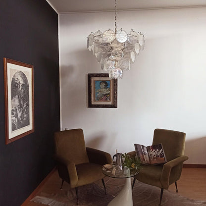 Iridescent Glass Disc Chandelier - Elegant Design & Adjustable Height