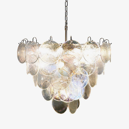 Iridescent Glass Disc Chandelier - Elegant Design & Adjustable Height