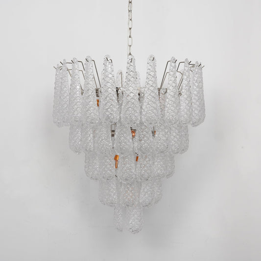 Elegant Glass Droplet Chandelier with Adjustable Height & LED Compatib