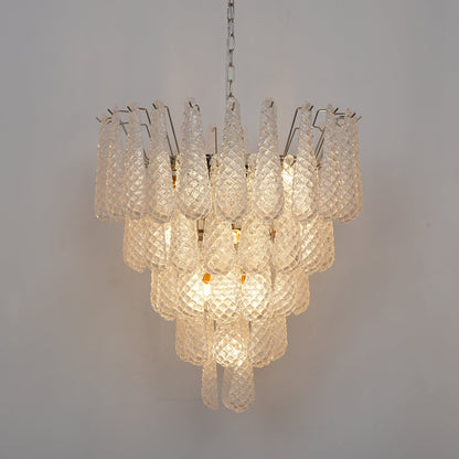 Elegant Glass Droplet Chandelier with Adjustable Height & LED Compatib