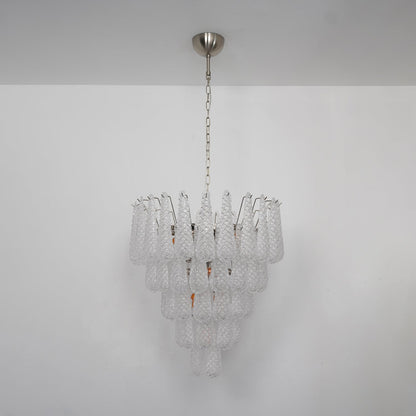 Elegant Glass Droplet Chandelier with Adjustable Height & LED Compatib