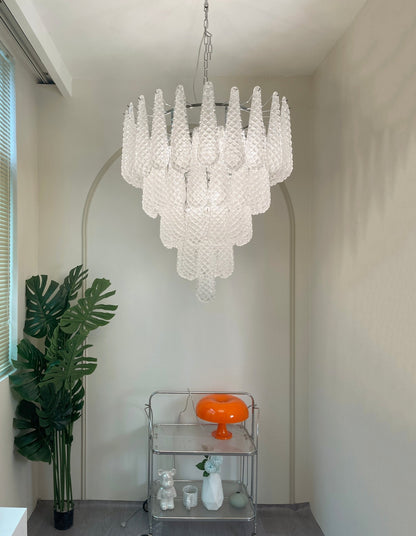 Elegant Glass Droplet Chandelier with Adjustable Height & LED Compatib