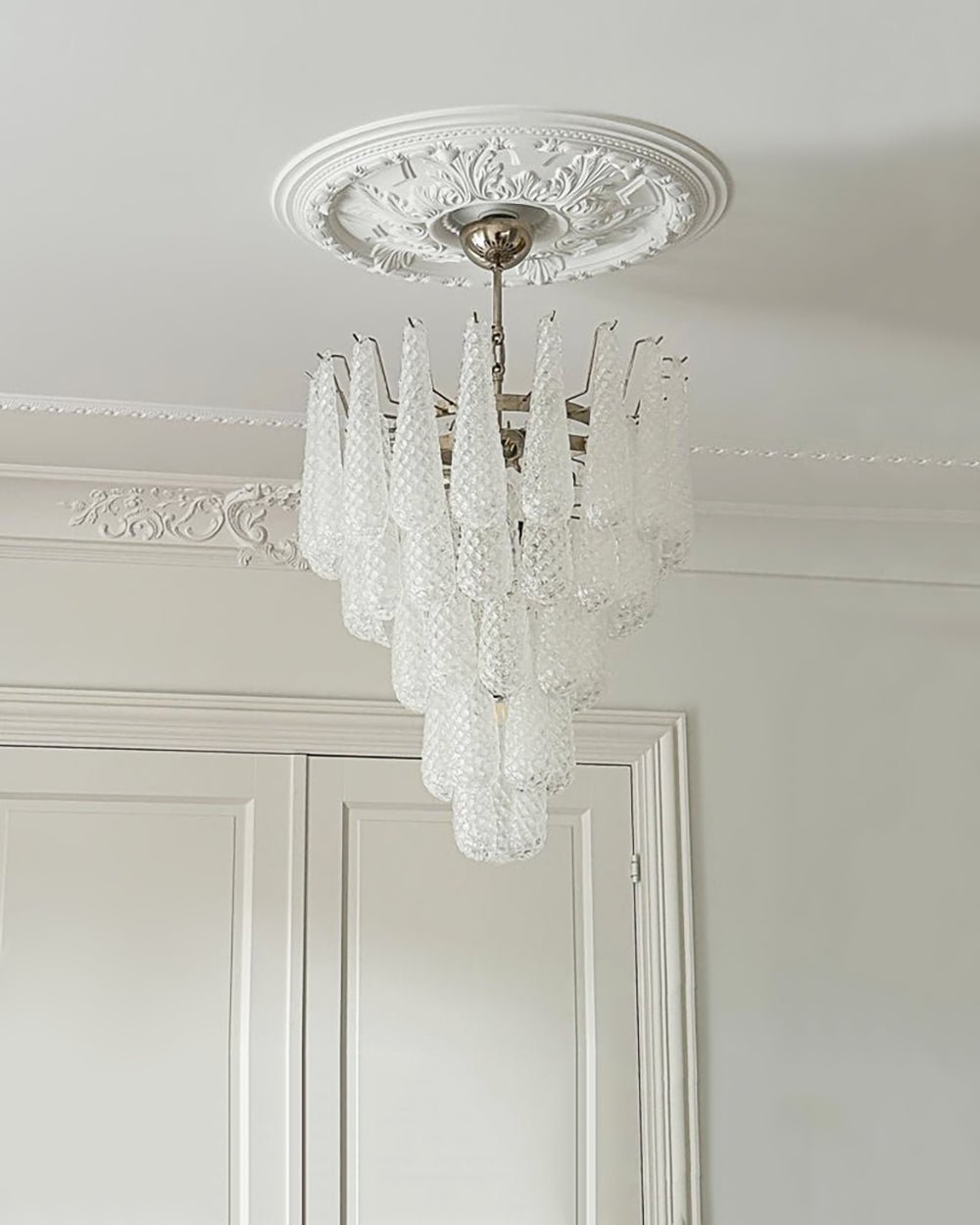 Elegant Glass Droplet Chandelier with Adjustable Height & LED Compatib