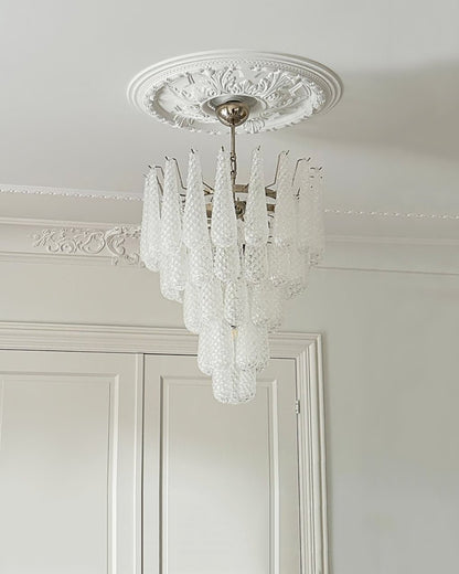 Elegant Glass Droplet Chandelier with Adjustable Height & LED Compatib