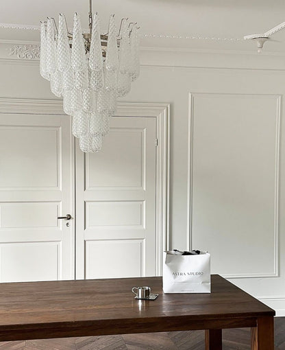 Elegant Glass Droplet Chandelier with Adjustable Height & LED Compatib