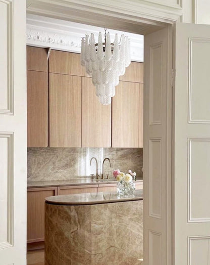 Elegant Glass Droplet Chandelier with Adjustable Height & LED Compatib