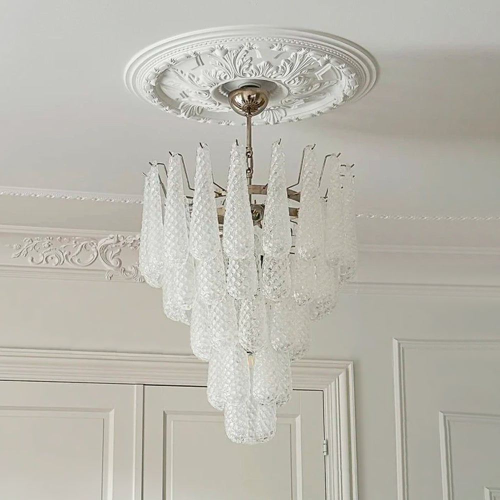 Elegant Glass Droplet Chandelier with Adjustable Height & LED Compatib