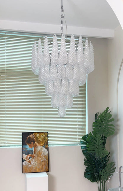 Elegant Glass Droplet Chandelier with Adjustable Height & LED Compatib
