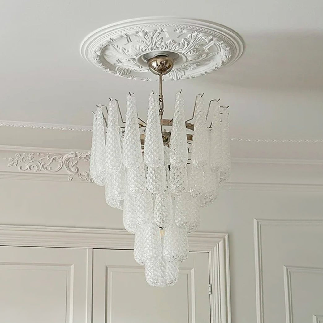 Elegant Glass Droplet Chandelier with Adjustable Height & LED Compatib