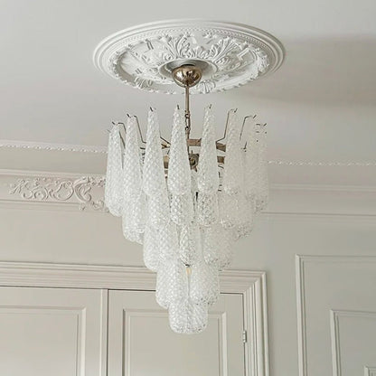 Elegant Glass Droplet Chandelier with Adjustable Height & LED Compatib
