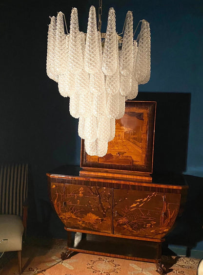 Elegant Glass Droplet Chandelier with Adjustable Height & LED Compatib